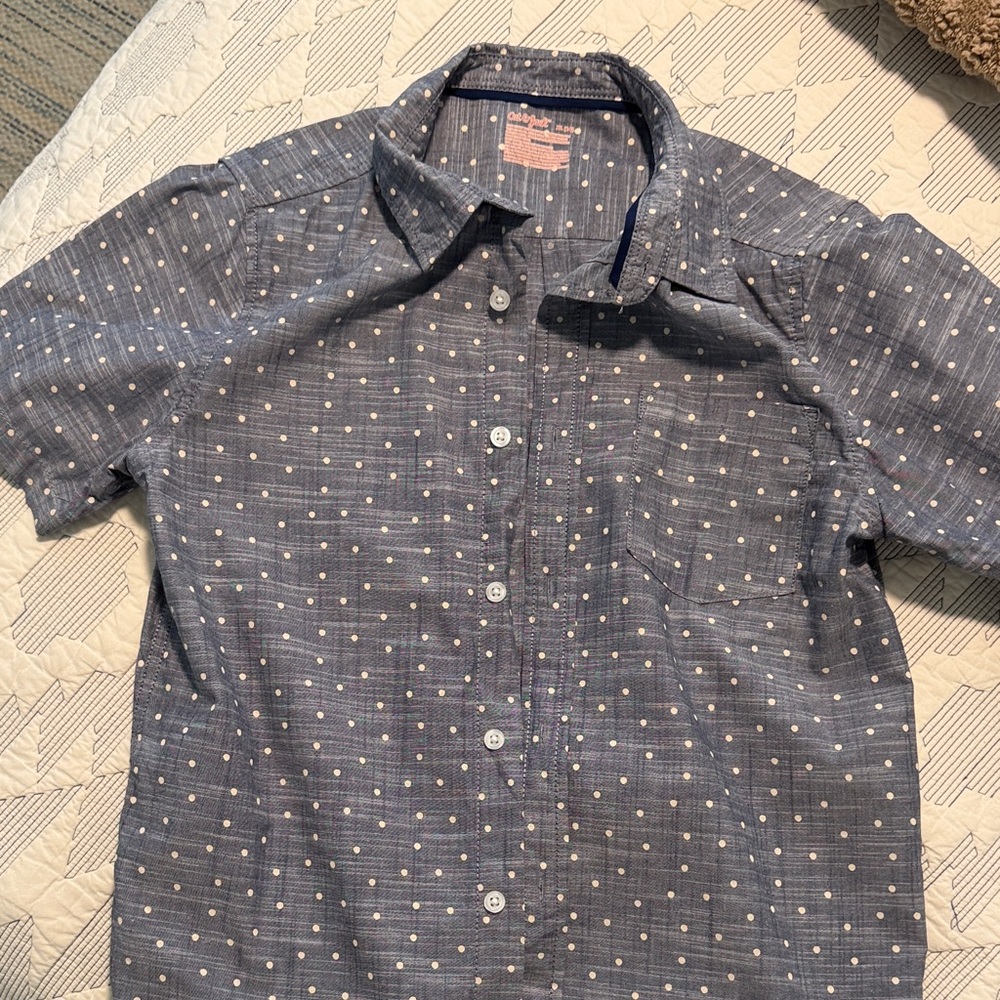 Cat & Jack Navy Polka Dot Button Down Shirt